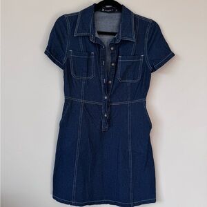 Allegra K Blue Denim Shirt Dress